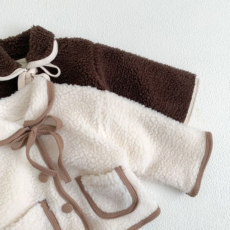 Manteau d\'hiver pour bébé de 0 à 3 ans, veste chaude en laine d\'agneau pour nouveau-né garçon et fille, gilet avec poches en velours, vêtements