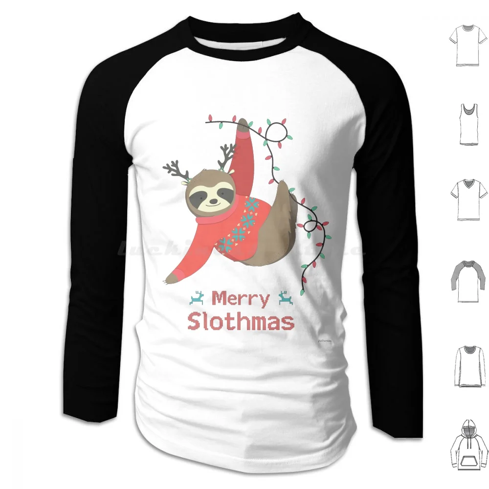 Merry Slothmas-Christmas Sloth Hoodies Long Sleeve Christmas Sloth Merry Season Seasons Greeting Greetings Happy Jolly