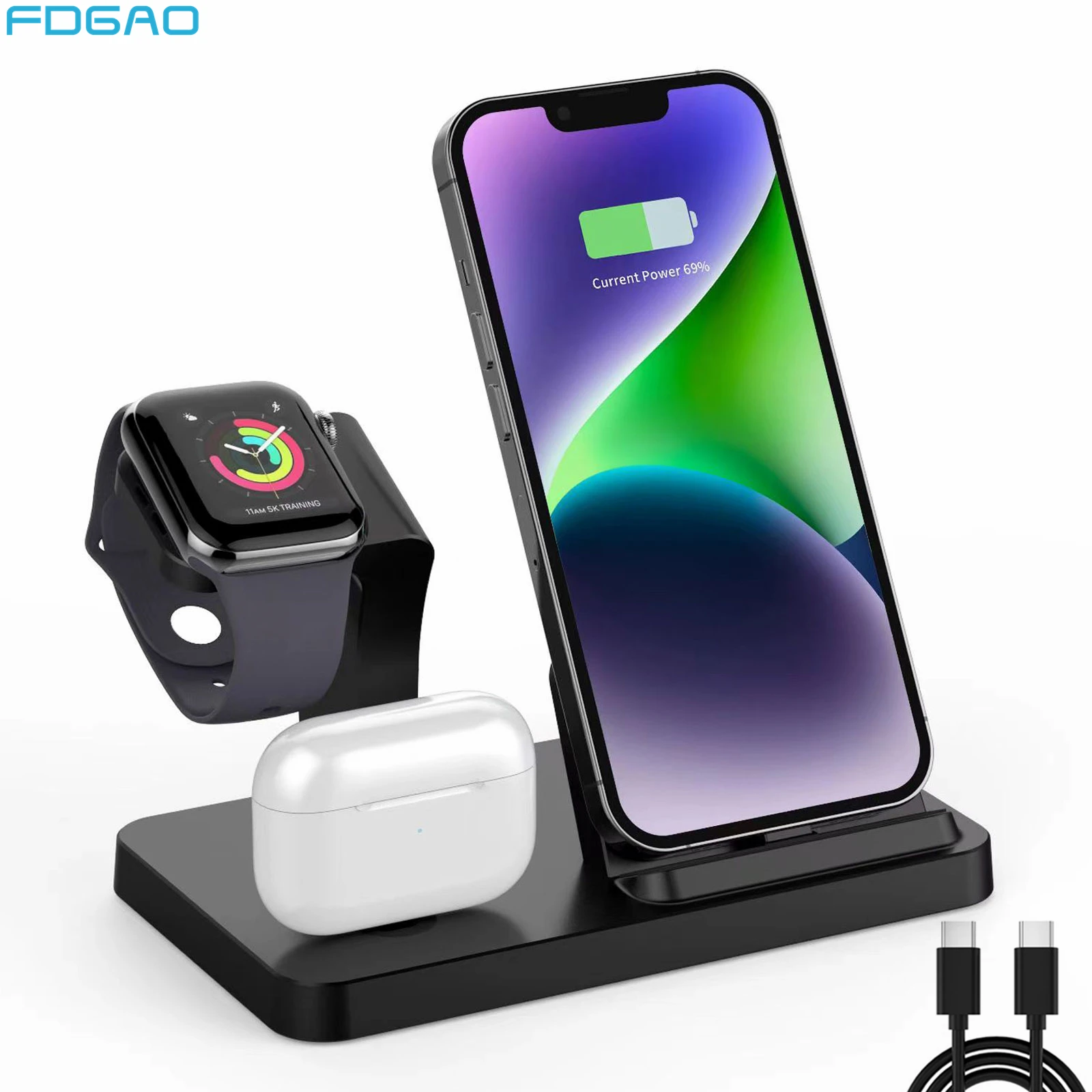 

Charging Station 3 in 1 for Apple Multiple Devices Fast Wireless Charger Stand Dock for iPhone 14 13 12 11 Pro X XR Airpods 3