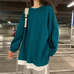 Finta felpa con cappuccio in due pezzi allentata BF Harajuku stile pigro primavera autunno nuova maglietta solida a maniche lunghe top moda Casual abbigliamento donna