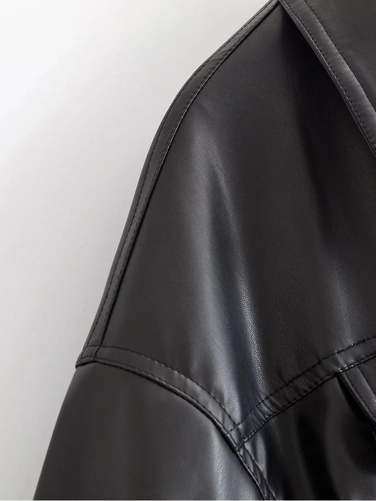 AACHOAE Women Faux Leather Jacket Drawstring Waist Zip Up Utility Short Coat Flap Pocket Casual Streetwear Autumn Outerwear