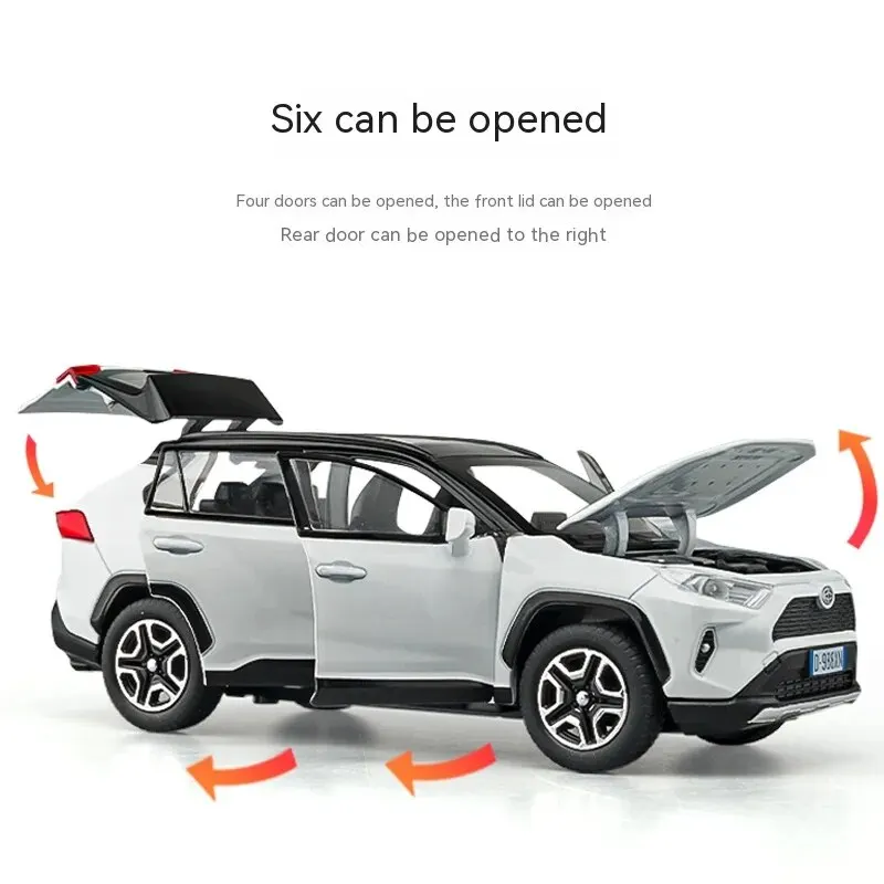 1:32 gegoten RAV4-automodel - licht, geluid, stuurinrichting! Perfect verjaardagscadeau voor kinderen. Off-road toendra-truck speelgoed, ideaal voor kinderen