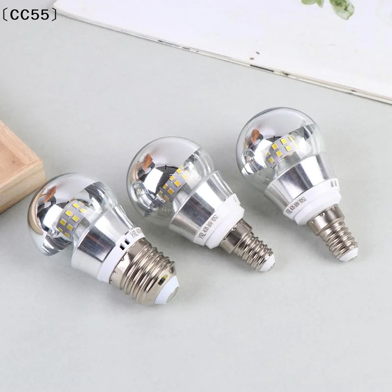 Bombilla LED para espejo, filamento plateado, 5W, base E27/E14, ángulo de 360 ​​grados, luz blanca cálida, luz neutra, lámpara de bola decorativa〔CC55〕