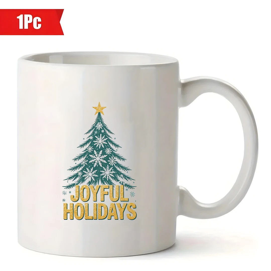 كوب سعة 11 أونصة + ملصق ملصق على شكل شجرة عيد الميلاد + هدية عيد الميلاد - زجاجة مياه للأطفال، كوب قهوة إبداعي للمكتب العائلي