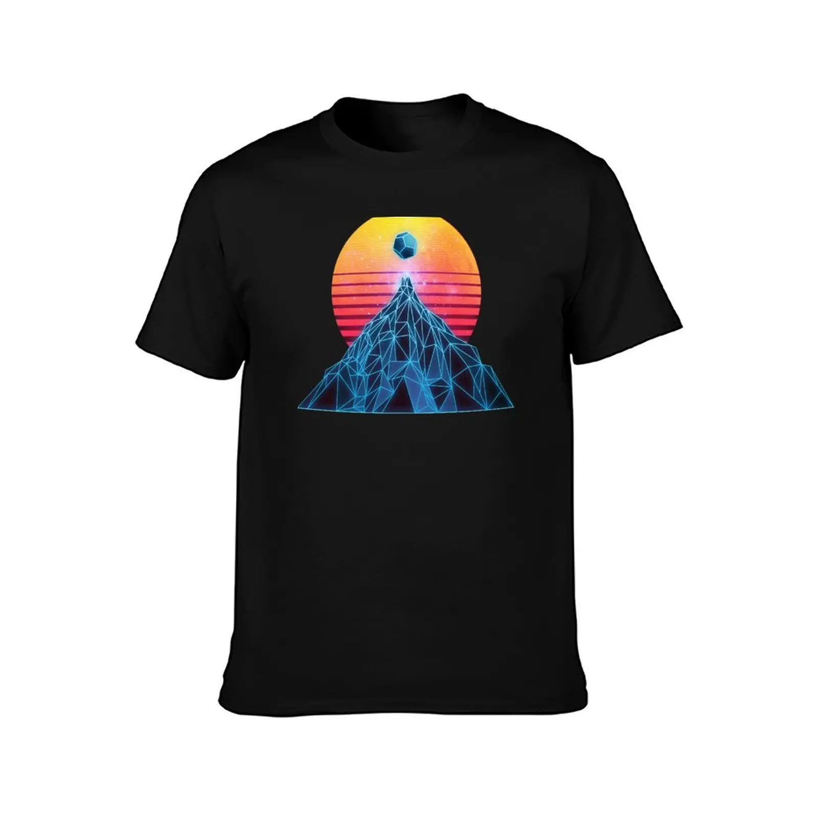 Synthwave Wire frame Mountain T-Shirt Durable Work Wear T-Shirt