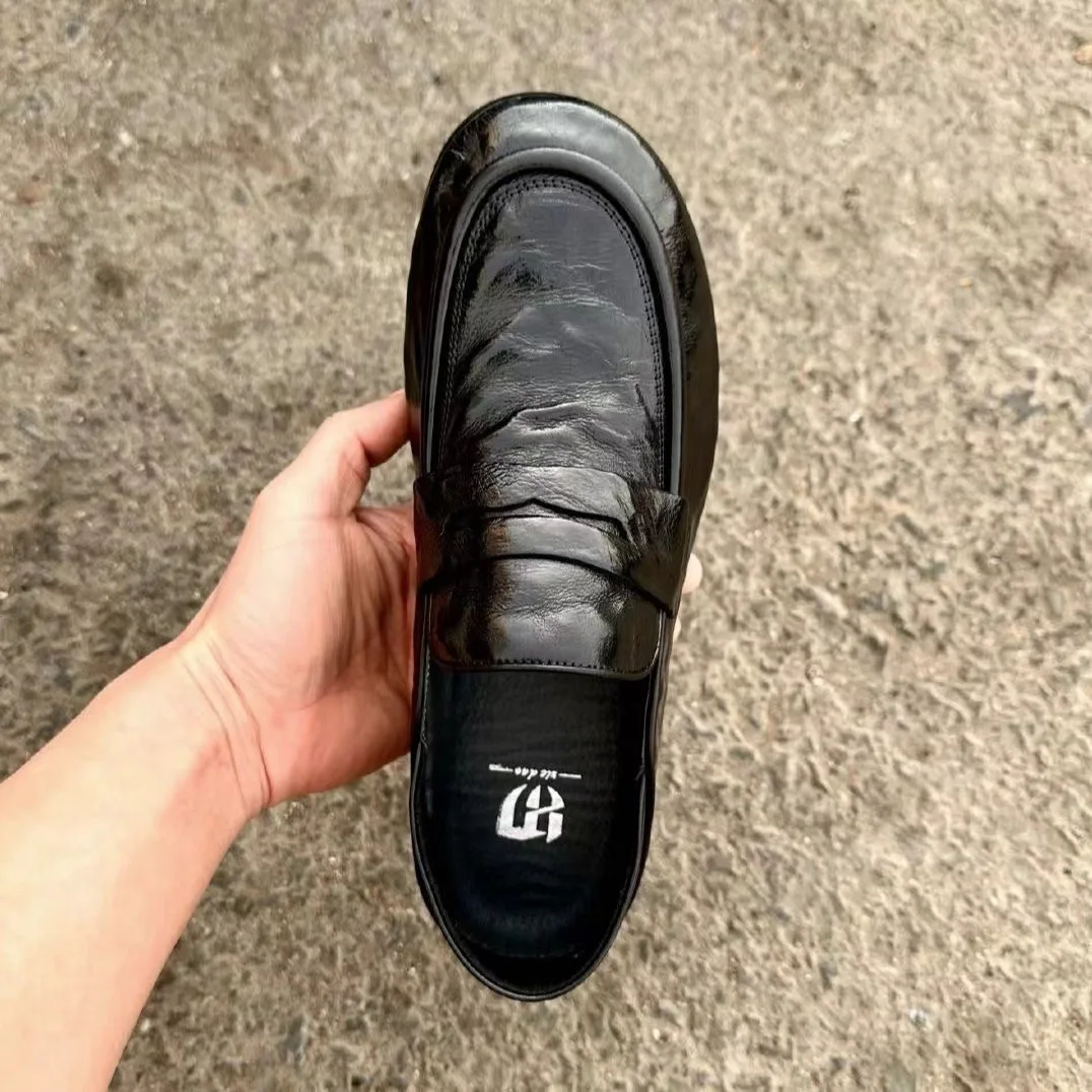 European Station Business Casual Board Shoes New Low Top Men's One Step Casual Pure Leather Men's Bean Shoes