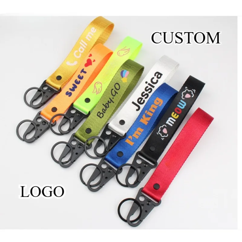 

Custom Logo Ribbon Keychain for Men and Women Motorcycle Car Key Chain Pendant Personalize Eagle Beak Webbing Nylon Keyring