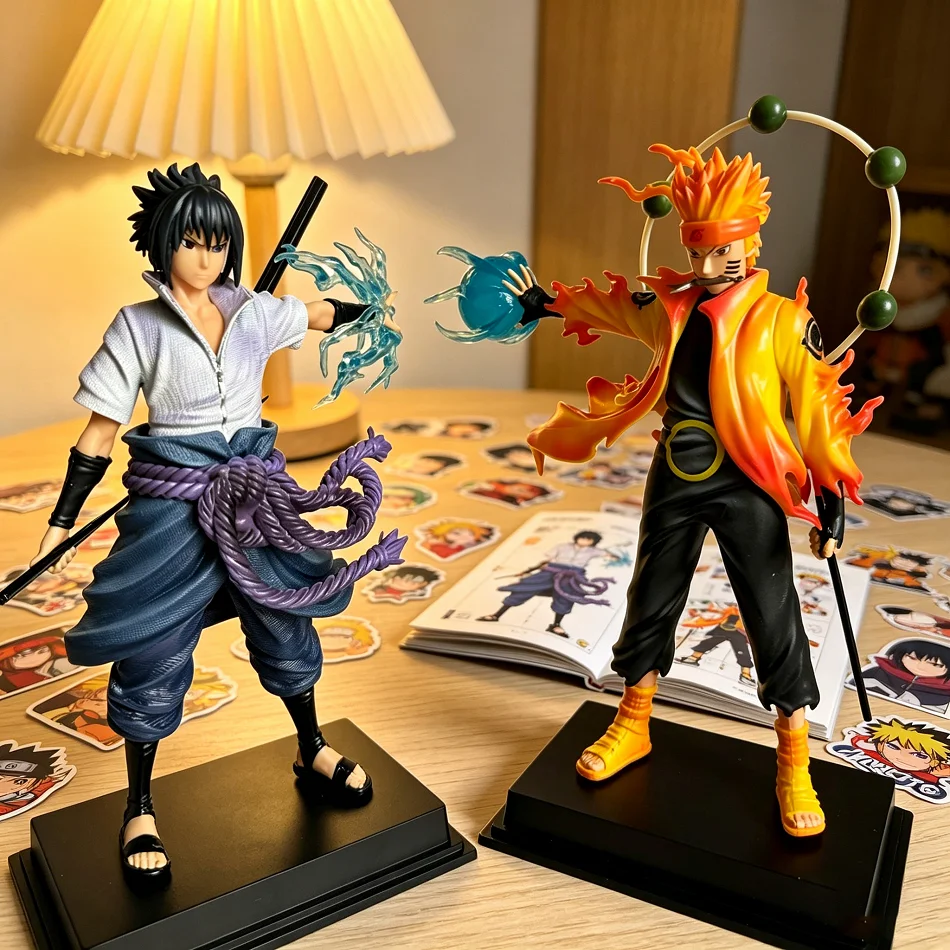 2 Stück Naruto & Sasuke Kampfpose Figuren, Sechs-Pfade-Naruto & Rinnegan-Sasuke PVC-Statuen für Desktop-Dekoration