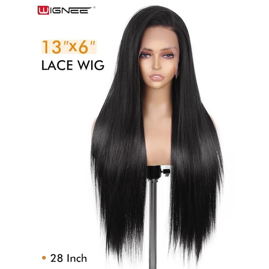 شعر مستعار اصطناعي 13x6 باروكة أمامية من الدانتيل 28 شعر مستعار طويل مستقيم أسود طبيعي كانيكالون فوتورا بيروكات صناعية للنساء السود PrePluc