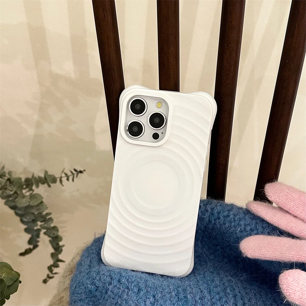 Luxury Ripple Pattern Candy For Magsafe Case For iPhone 15 14 13 12 11 Pro Max Plus Wave Magnetic Wireless Charger Armor Cover