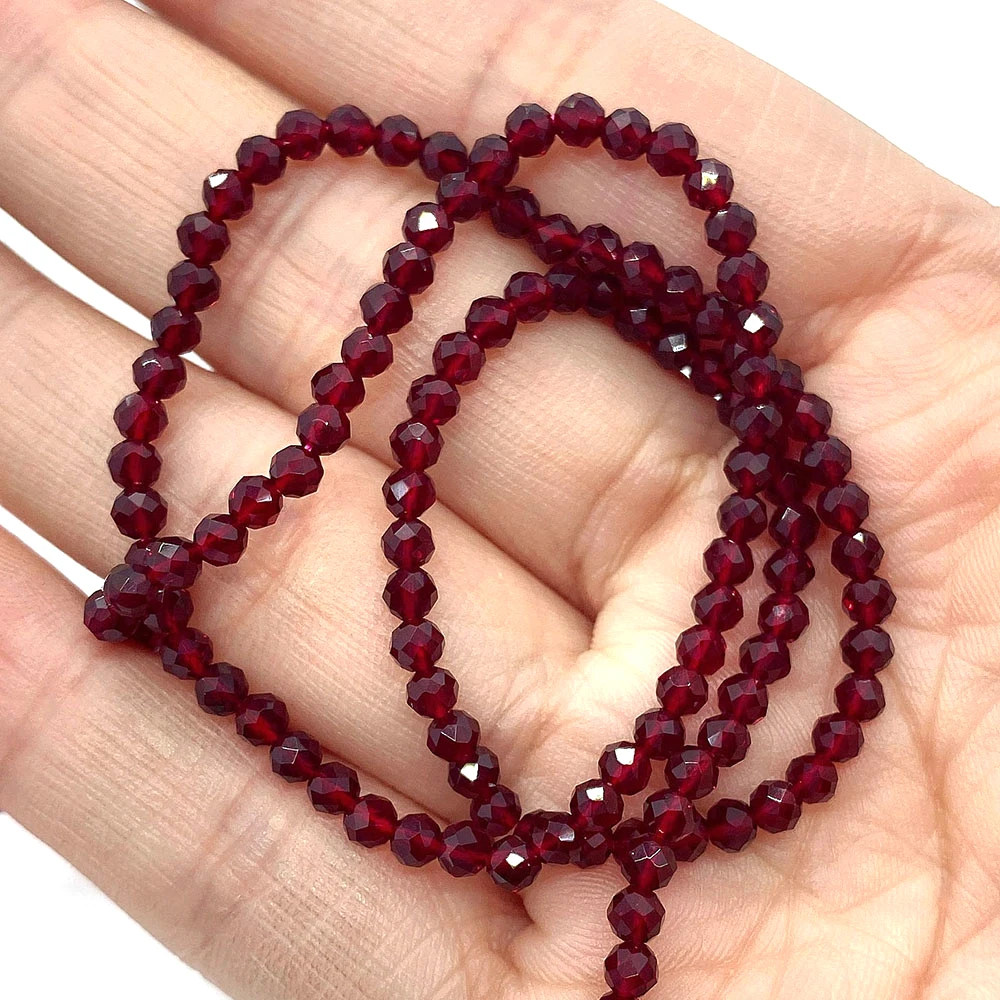 Natural Glass Spinel Stone Beads Facet Round Small Beads for Jewelry Making DIY Necklace Bracelet Dark Red 2mm3mm Accessories