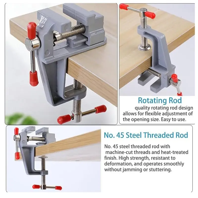 DTEN-360-Degree Rotating Mini Bench Vise - Portable Desktop Vise For DIY Crafts, Model Making, And Repair Work (Pack Of 3)