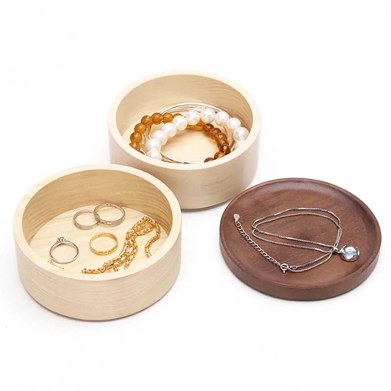 Natural Wooden Two-Layer Handmade Jewelry Storage Box With Lid Earrings Ring Necklace Display Props