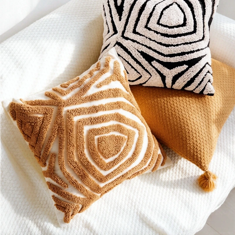 Boho Geometric Cushion Cover 45x45cm Tufted Plush Throw Pillow Case Abstract Minimalist Decorative Sofa Pillow for Living Room
