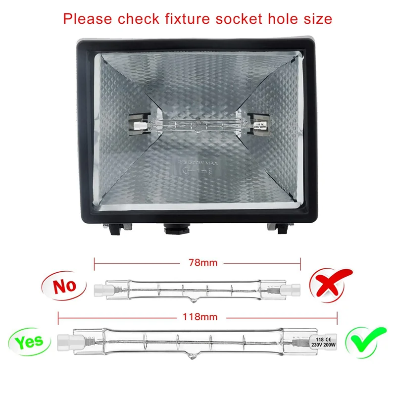 R7S bohlam lampu Halogen 118mm 200W 230V, bola lampu Halogen R7S dapat diredupkan untuk lampu batang Halogen 6 pak