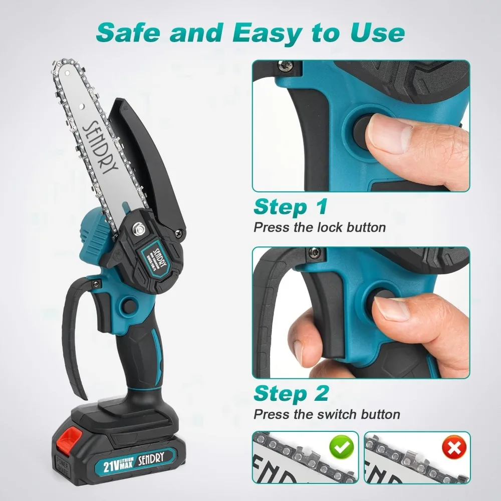 Mini Chainsaw 6-Inch, Powerful Cordless Rechargeable Handheld Small Electric Saw Powered