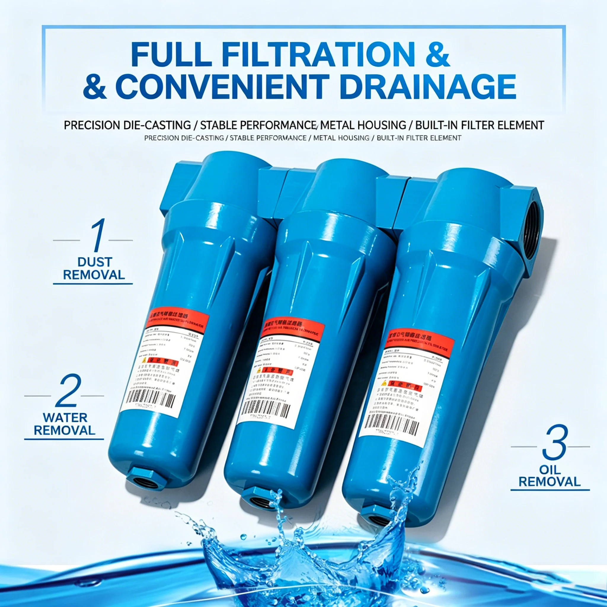 QPS Air Compressor Oil Water Separator Air Pump Cold Dryer QPS015/024/035 Compressed Air Precision Filter Automatic Drainage