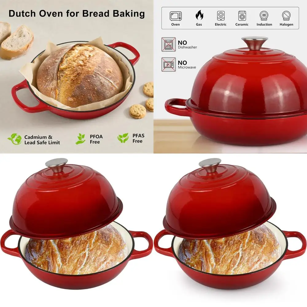 

Enameled Cast Iron Dutch Oven, 6-Quart, Perfect for Sourdough Bread, Roasting, Stewing, and Soup, Non-Stick Enamel Cookware, Ove