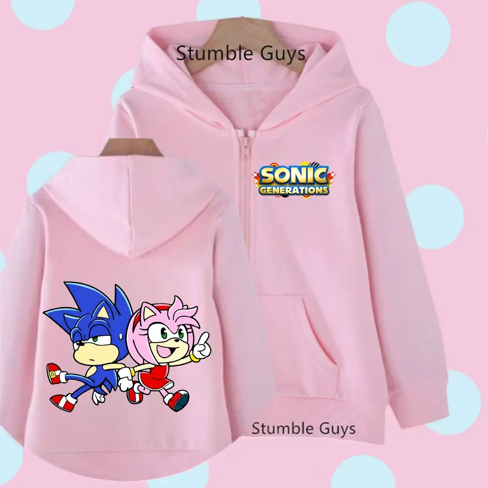 New Sonic Kids Zipper Hooded Zipper Shirt Cartoon Print Fall Winter Long sleeve Sweatshirt Casual jacket Top 2-12 Y boys girls