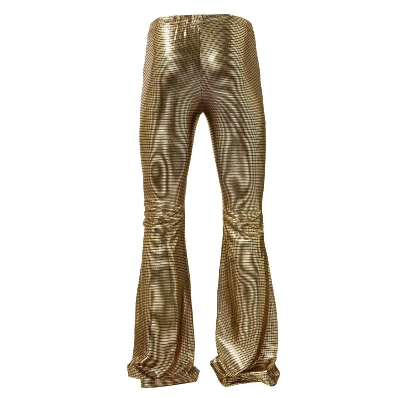 

New 2025 Men's Gold iny Leather Casual Pants Sport Dance Performance Bell Bot Youthful Vitali Sle Spring Summer
