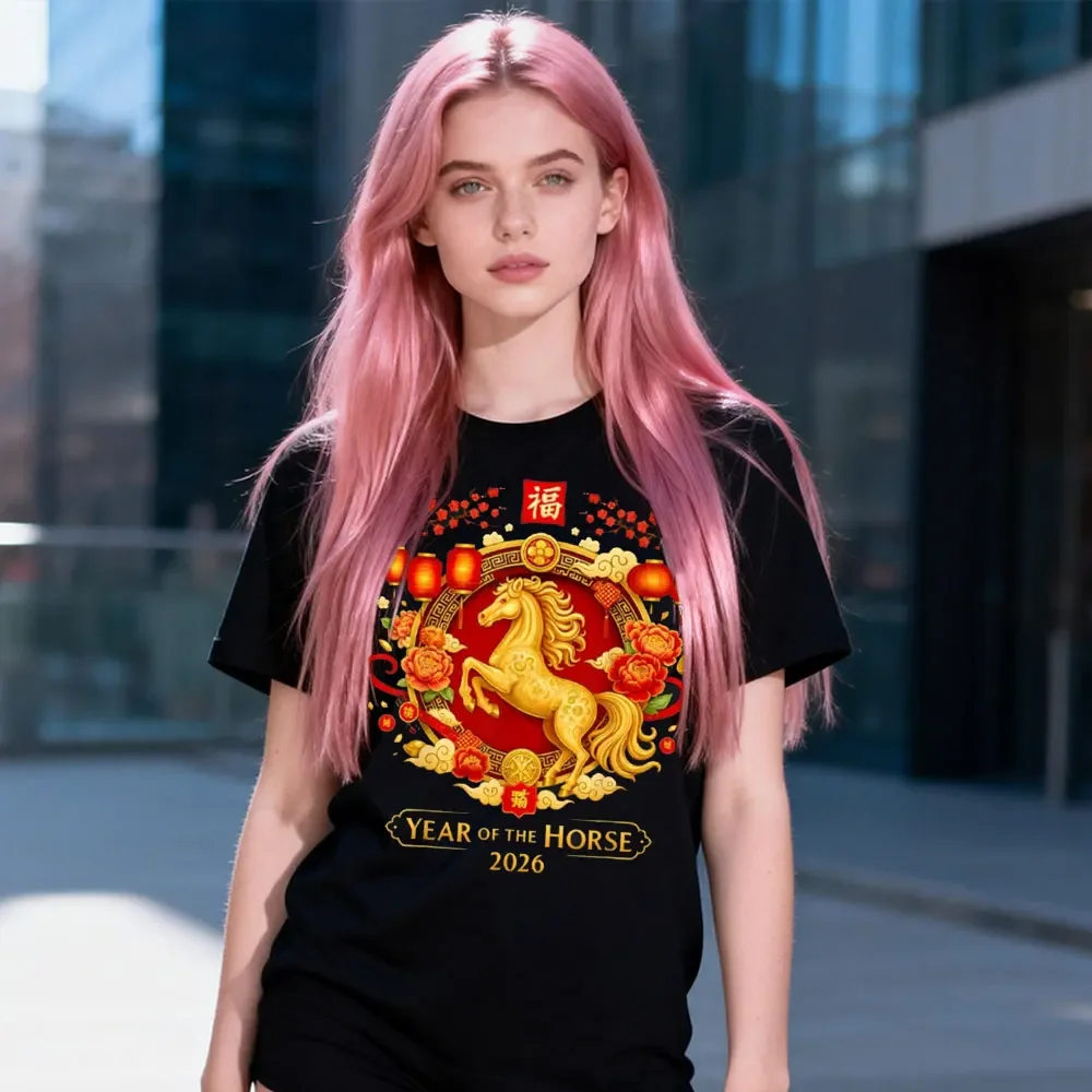 Year of the Horse T-Shirt Chinese New Year 2026 Fashion Horse Graphic Sweatshirt Loose Women's Aesthetic Top