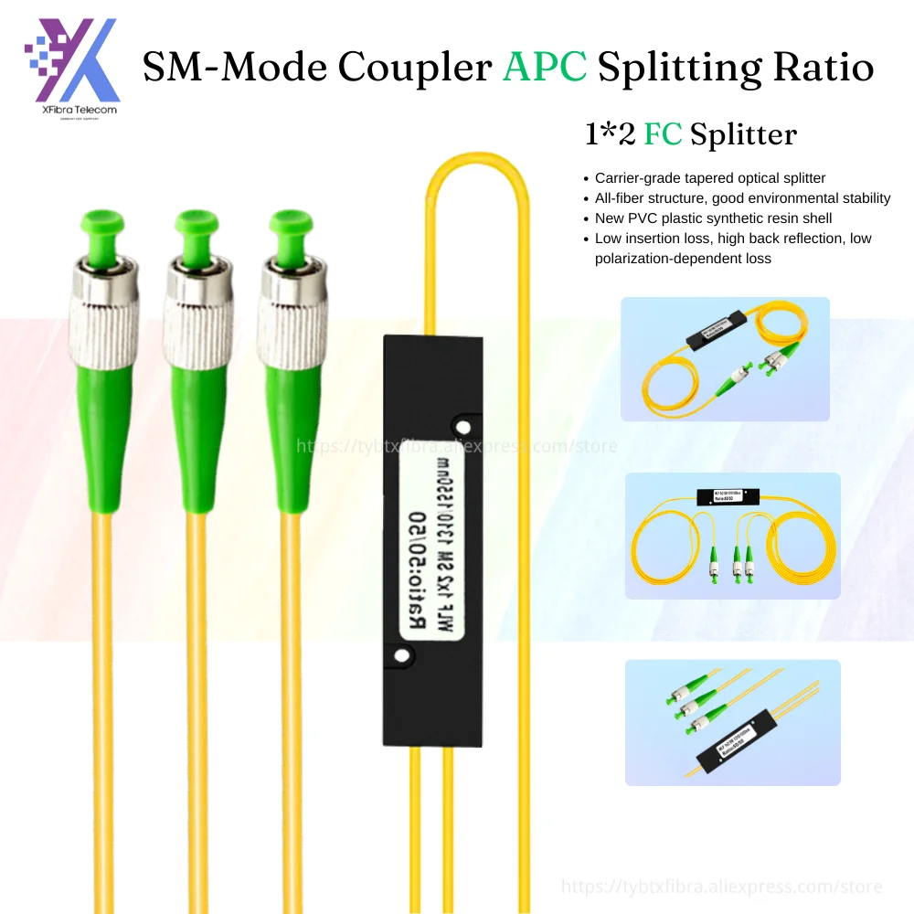 SM-ModeTelecom Grade Splitter 1*2 3.0mm 1310/1550nm Fiber Optic Splitters With A 1:2 Tapered FC Splitting Ratio Coupler