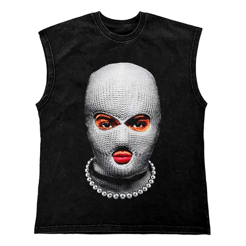 Gothic Punk Painting Print Tank Tops Hip Hop Oversized Cotton Streetwear T Shirt Custom Tanks Tops Men Washed Vest Men Clothing