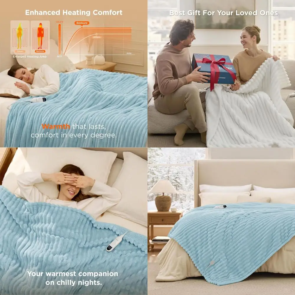 

Full Size Thick Striped Flannel Electric Blanket with 6 Heat Levels, 10 Timer Options, 8-Hour Auto Off, Ideal Gift for Grandma (
