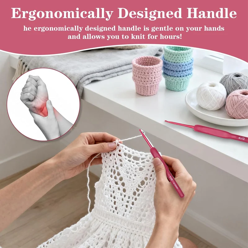 Red Crochet Hooks 2.0-6.0mm Soft Touch Aluminum Crochet Needle For Arthritic Hands Beginners Professionals Exquisite Knitting