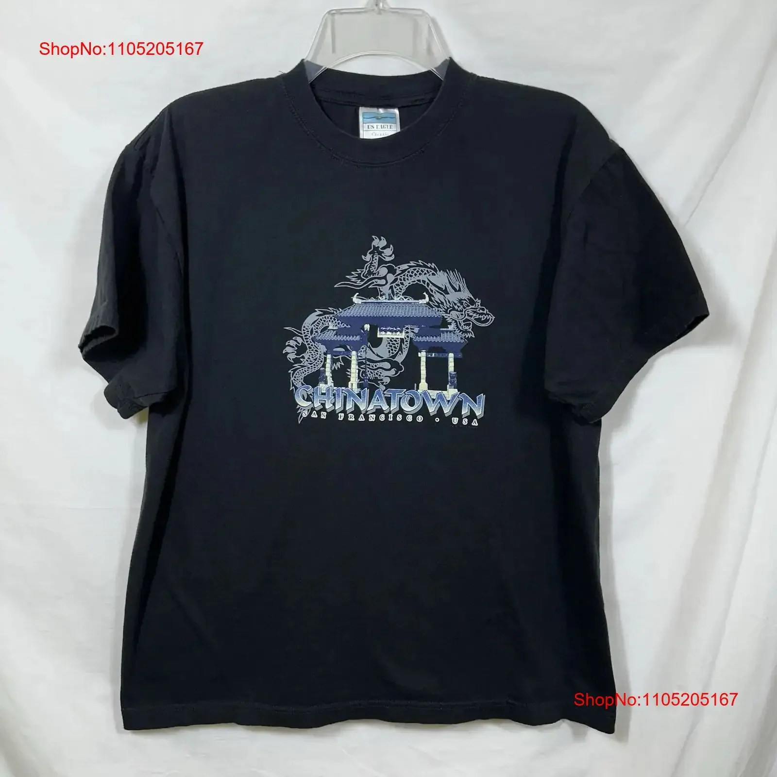 Chinatown San Francisco California USA Blue Dragon Y2K Skater T Shirt Large vintage Washed Slightly Soft Casual Versatile