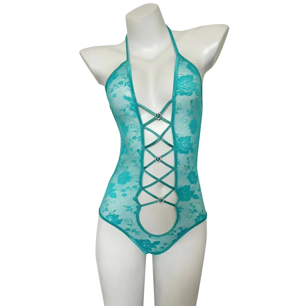 بدلة قطعة واحدة مجوفة برقبة رسن، ملابس منزلية، ملابس يومية، تصميم شفاف، حالة جديدة تمامًا، مريحة #5