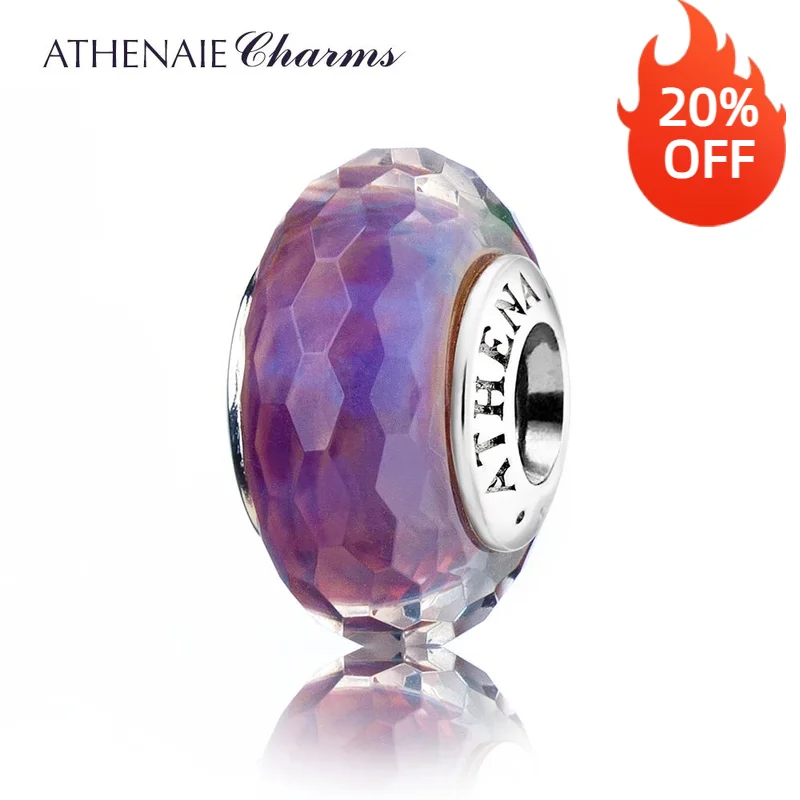 

ATHENAIE Purple Faceted Murano Glass Beads 925 Silver Core Fascinating-Gradient Charm Bead Fit European Bracelets and Necklace