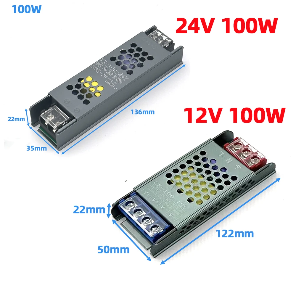 Transformadores de iluminación ultradelgados, adaptador de fuente de alimentación de tira LED CCTV, 220V a cc 12V, 24V, 60W, 100W, 150W