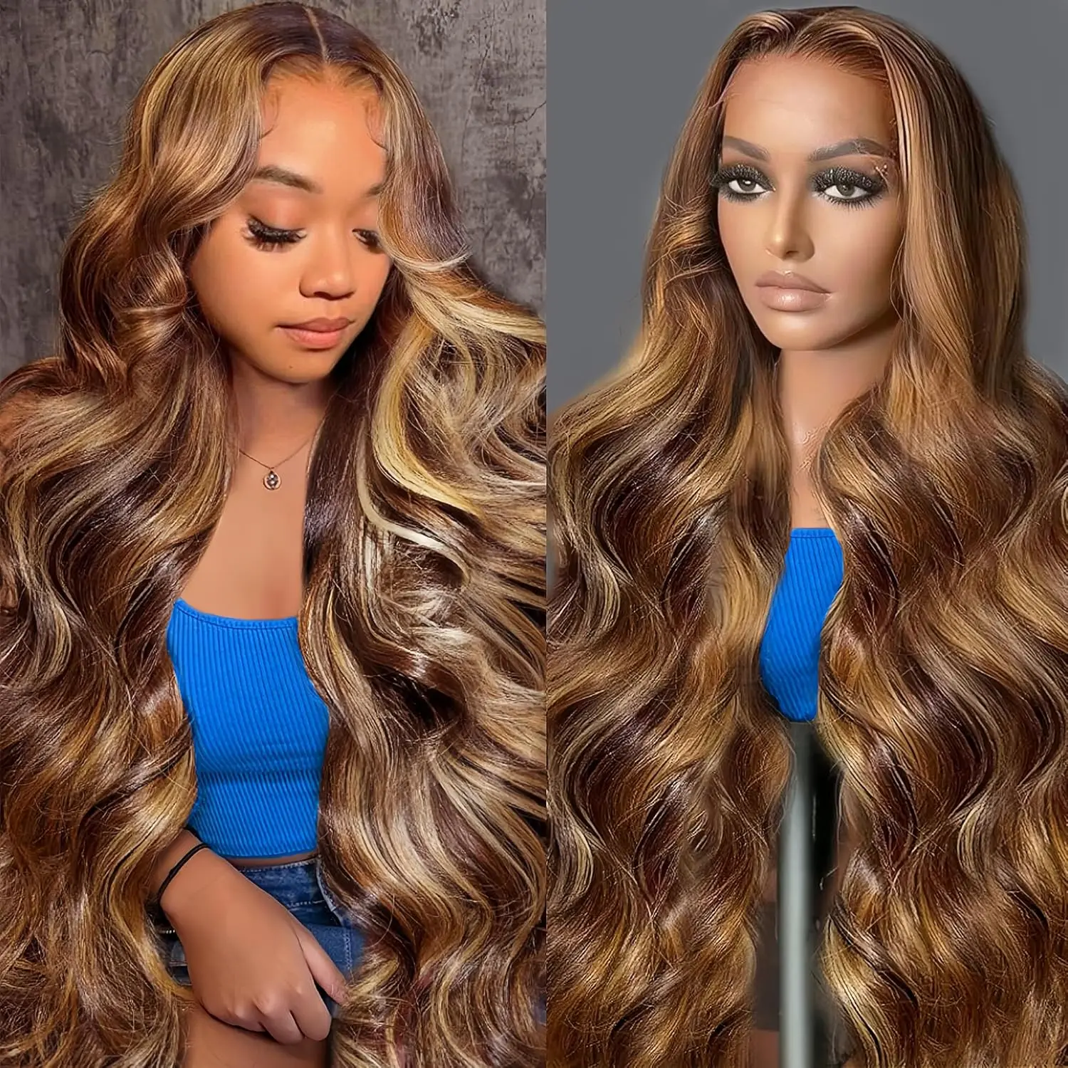 

Парик из натуральных волос P427 Highlight Body Wave, бразильский, предварительно прорезанный, плотность 180% 200%, 42 дюйма, 13x4 13x6 HD Lace Frontal, для женщин