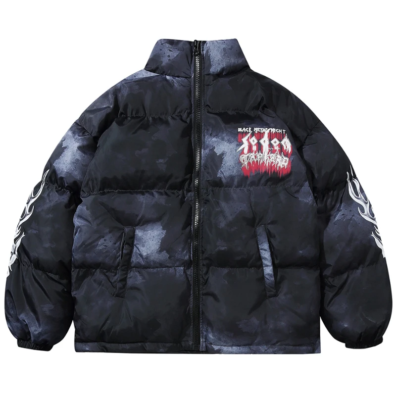 Mens Oversized Parkas Winter Graphic Tie Dye Waterproof Padded Puffer Jacket Hip Hop Casual Windbreaker Coat Unisex Streetwear