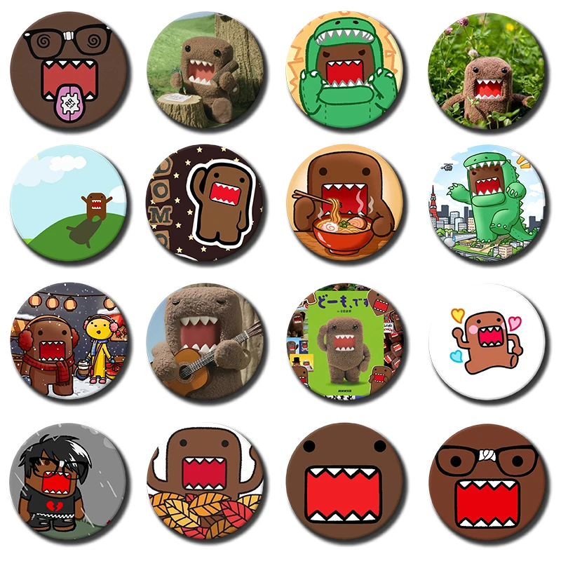 58mm 1PC Cute TV Kawaii Cartoon Mascot Brooch Domo Kun Soft Button Pins Round Badge for Bag Clothes