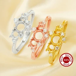 3 Stones Round Prong Ring Settings,Solid 925 Sterling Silver Ring,Family Ring,DIY Ring With 3MM,4MM,5MM Round Bezel 1215073