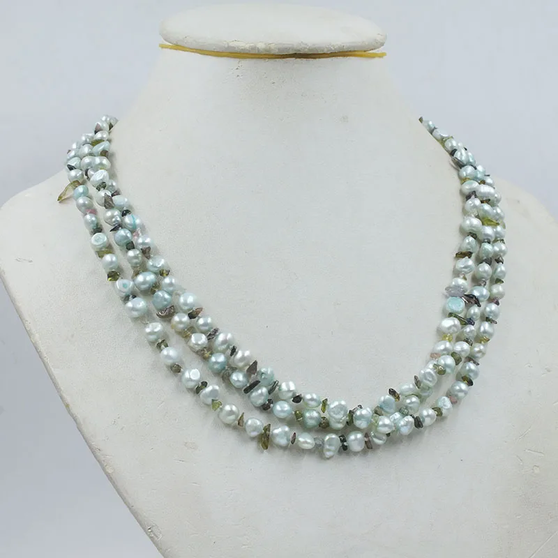 3strand 6MMAAA natural Baroque freshwater pearl necklace Natural irregular stone Combined into classic ladies' party jewelry 19