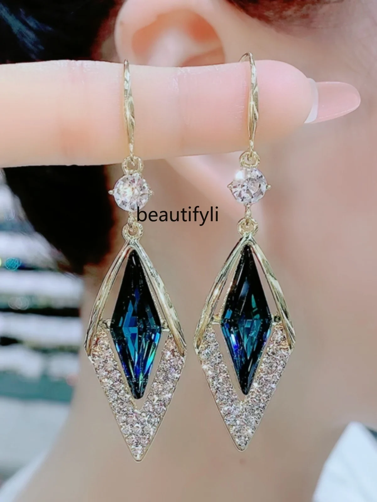 Korean high-end sense, earrings for women, new trendy face, thin diamond-set earrings, sterling silver earrings.