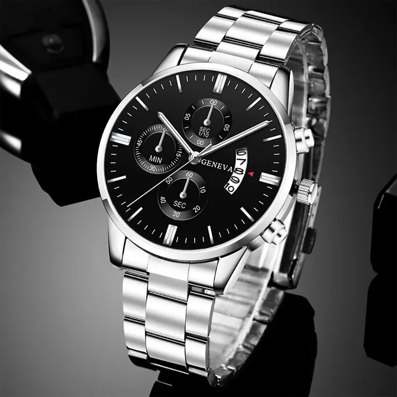 Reloj Silver Calendar Men Watch Wrist Watches Fashion