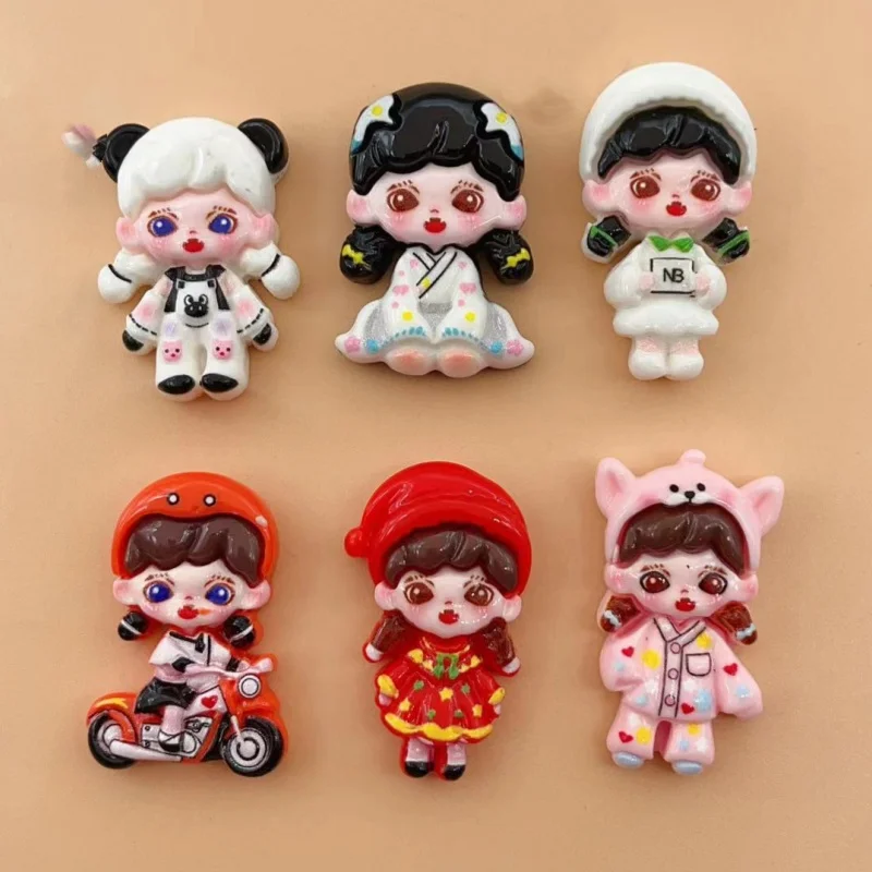 10pcs Cute Cartoon Girl Series Flat Back Resin Corner Protectors Jewelry Crafts Decorative Accessories