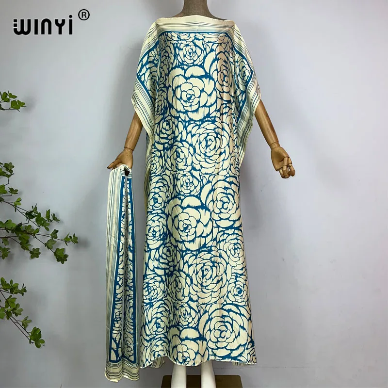 WINYI maxi african print clothing for women Dubai Muslim Dashiki kaftan holiday Design With belt evening dress abaya party dress