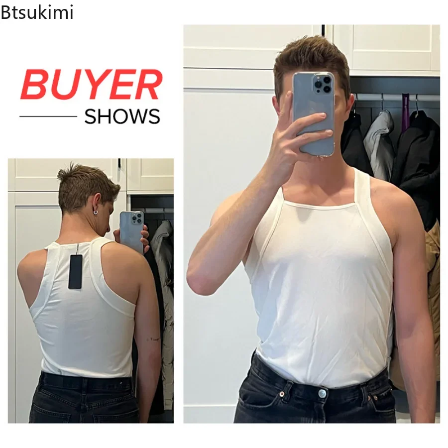 2024 Men\'s Summer Casual Tank Tops Solid O-neck Streetwear Sexy Skinny Loose Sports Vests Male Sleeveless Gym Shirt Tank Tops