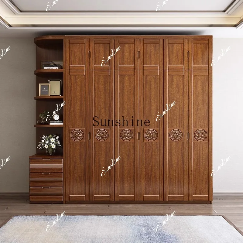 Chinese solid wood wardrobe household bedroom all solid wood modern simple wardrobe opposite the door FT