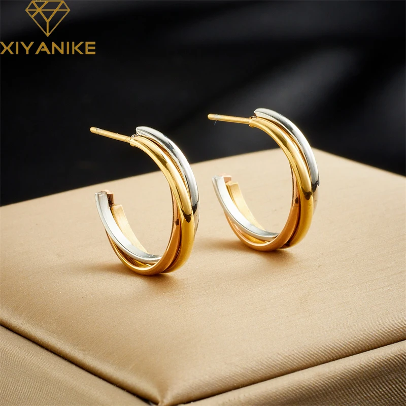 

XIYANIKE 316L Stainless Steel Stud Earrings Gold Color New Airrval Accessories for Women Fashion Birthday Jewelry Gift Серьги