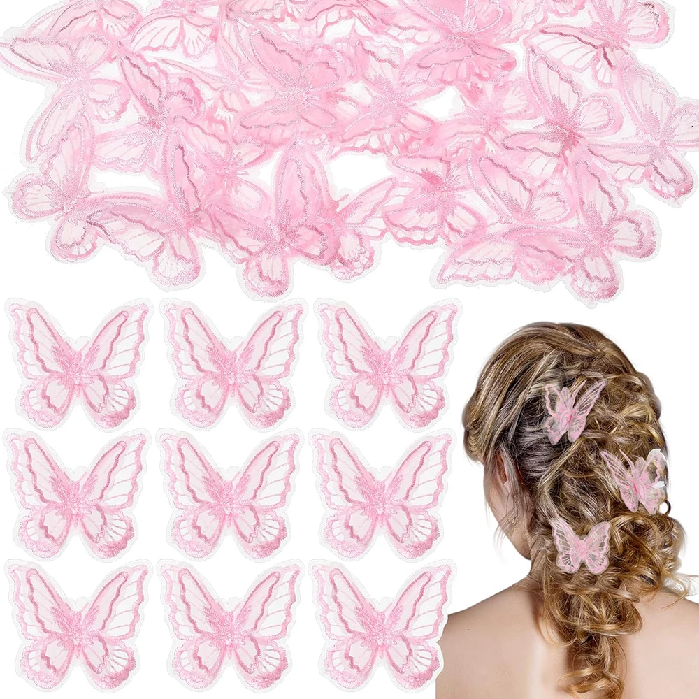 

30pcs Butterfly Lace Trim Applique Patches Double Layers Organza Butterfly Lace Fabric Embroidery Sewing Lace DIY Accessories