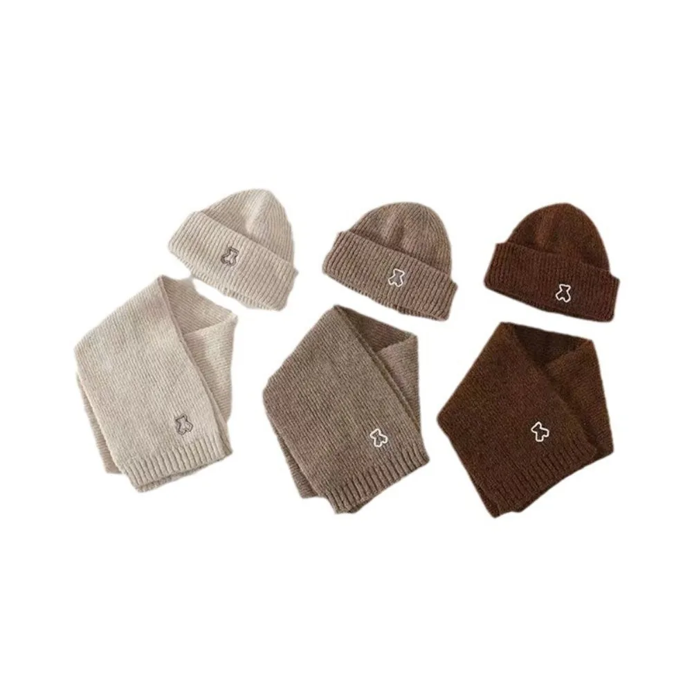 Fashion Autumn Winter Hat Scarf Set Cute Windproof Pullover Hats Cold Proof Thick Warm Scarf for Baby