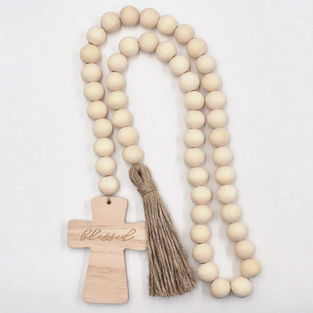 

Wood Bead Garland with Tassel Natural Wooden String Decoration for Tiered Tray Table Mantel Shelf Window Wall Festive Display