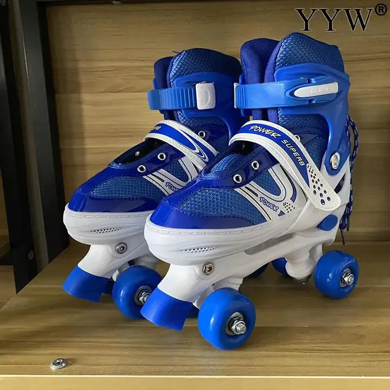 Double Row Quad Roller Skate Shoes 4 Wheels Skates Adjustable Size Outdoor Sport Kids Boys Girls Teenage Adults Skating Sneakers