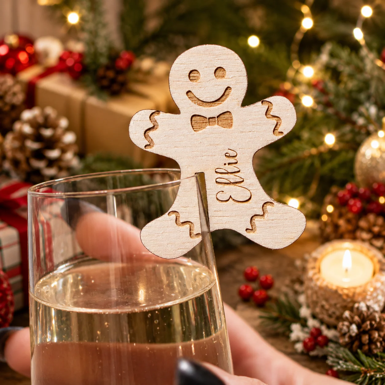 10/30/50Pcs Personalized Christmas Gingerbread Man Wine Glass Charm Custom Place Cards Drink Marker Name Tag Table Decorations